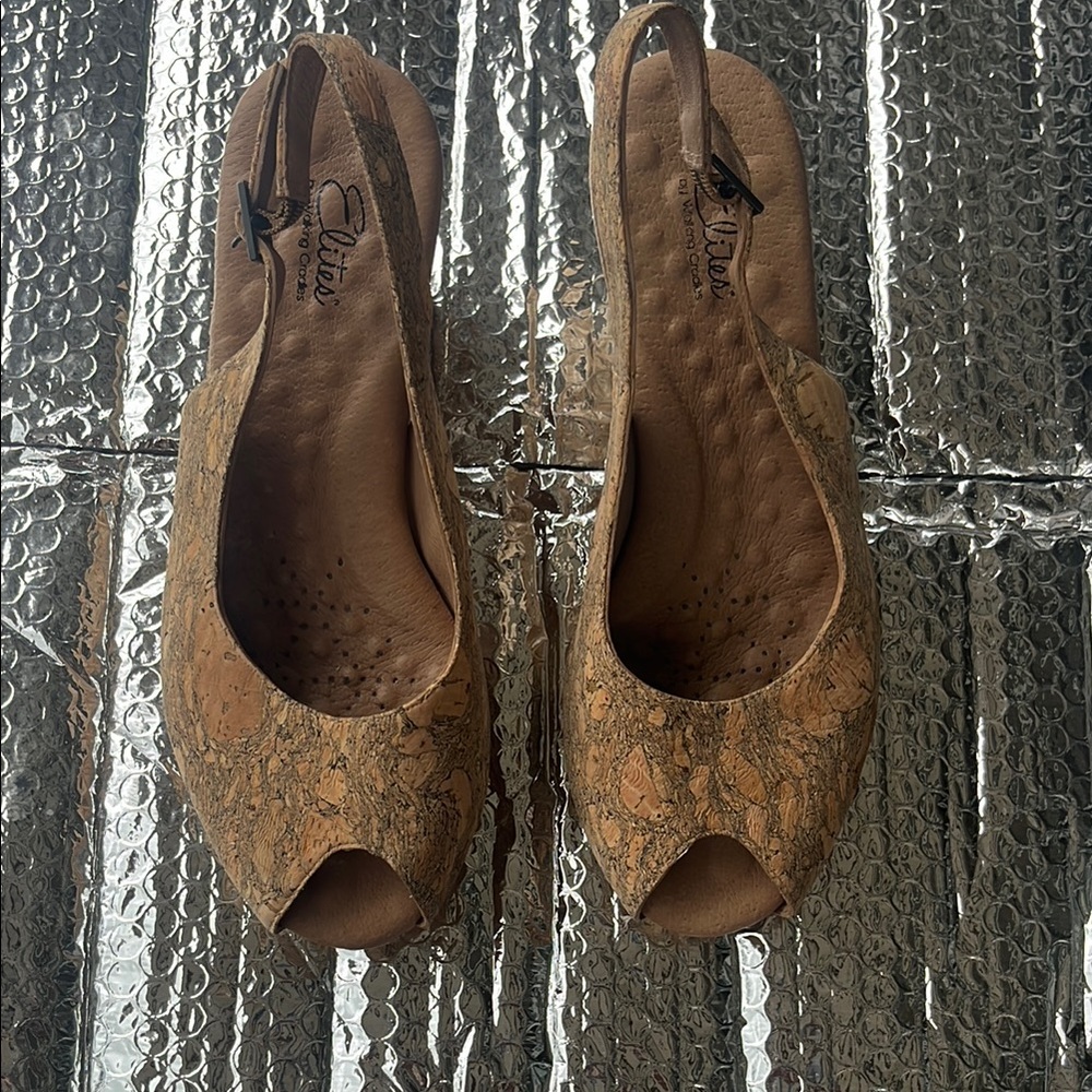 Elites Tan Espadrille Peep-Toe Flats